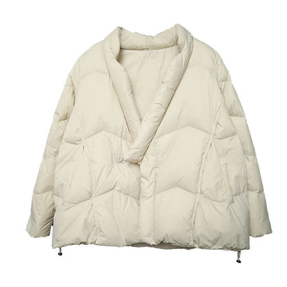 Schinteon Women Japanese Style Jacket Over Size White Duck Down Coat Loose Warm Autumn Winter Casual Outwear Top Quality