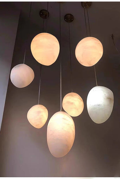 Natural Marble Art Pendant Lights Stone Lustre Copper LED Indoor Room Hanging Lamps For Ceiling Hall Stair Luxury Home Decor