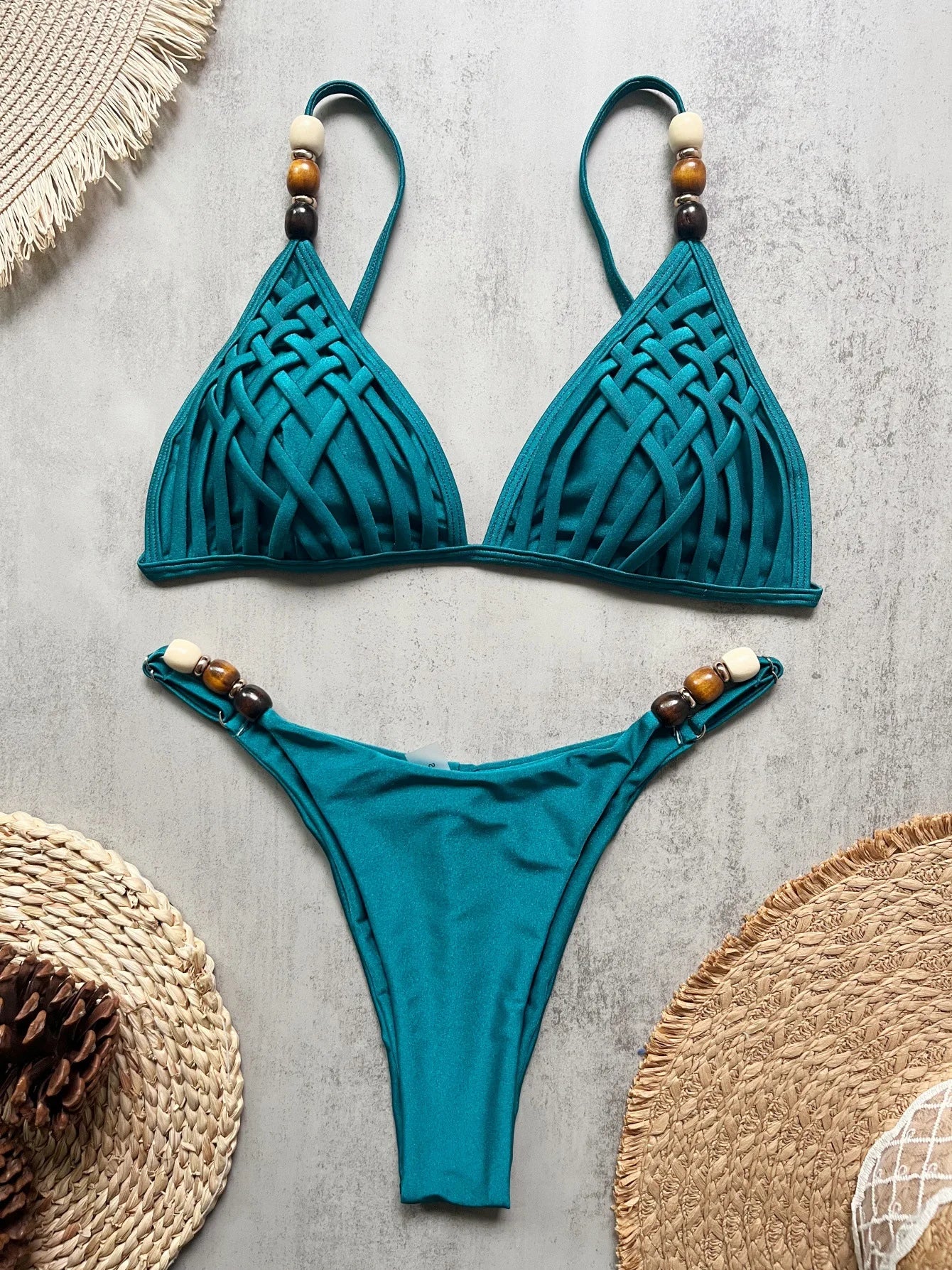 Sexy Brown Bikini Set 2026 Women Pearls Strap Hole Out Push Up Bra Thong Swimsuit Brazilian Beach Bathing Suit Micro Swimwear