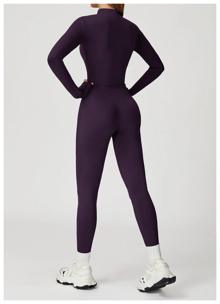 Winter Half Zip Yoga Bodysuit Women Long Sleeved Fitness Jumpsuit Sportswear Gym Clothes One-piece Running Workout Wear Rompers