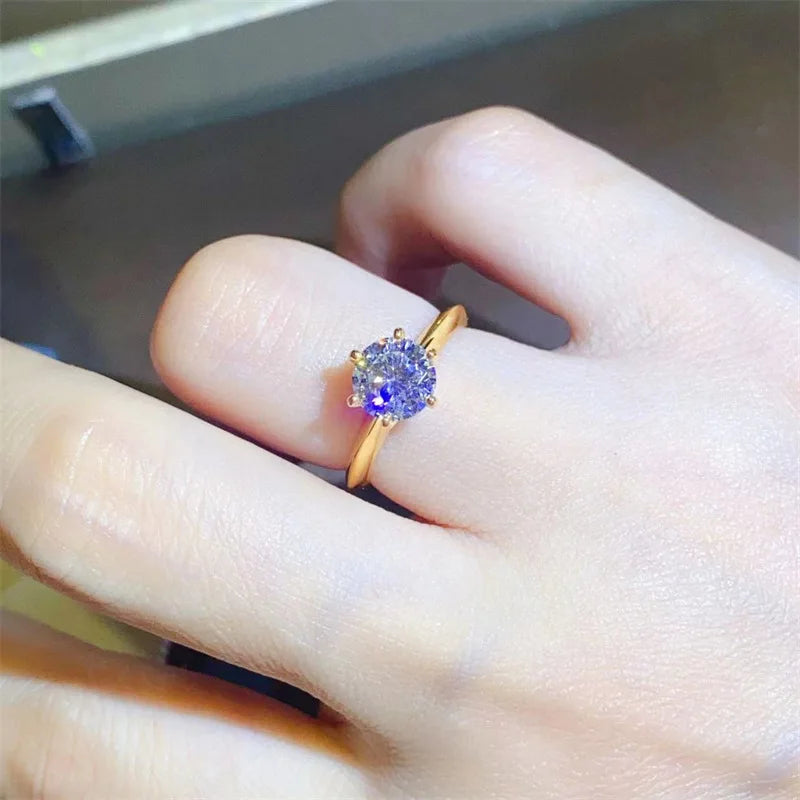 100% Real 24k Gold Ring Moissanite 1ct With Certificate Luxury Wedding Jewelry For Women Summer Engagement Gift