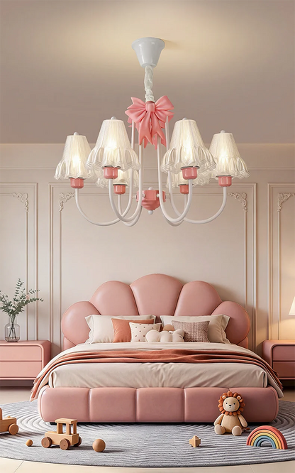 Romantic Princess Room Pink Chandelier Lamps French Bow Tie Pendant Light LED E27 Kids Girl Baby Bedroom Ceiling Chandelier Lamp