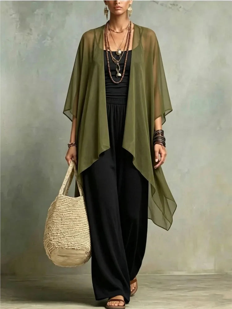 Summer New Sexy Bandeau One Piece Pants Set For Women's 2 Piece Casual Loose Fitting Wide-leg Pants Plus Shawl Tops Set Female