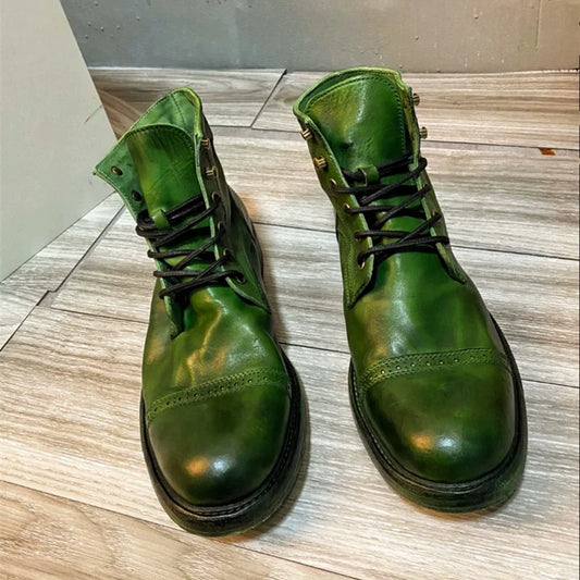 Luxury Men Safety Shoes Genuine Leather Outdoor Hiking Work Boots American Style Vintage Motorcycle Boots Botines Hombre