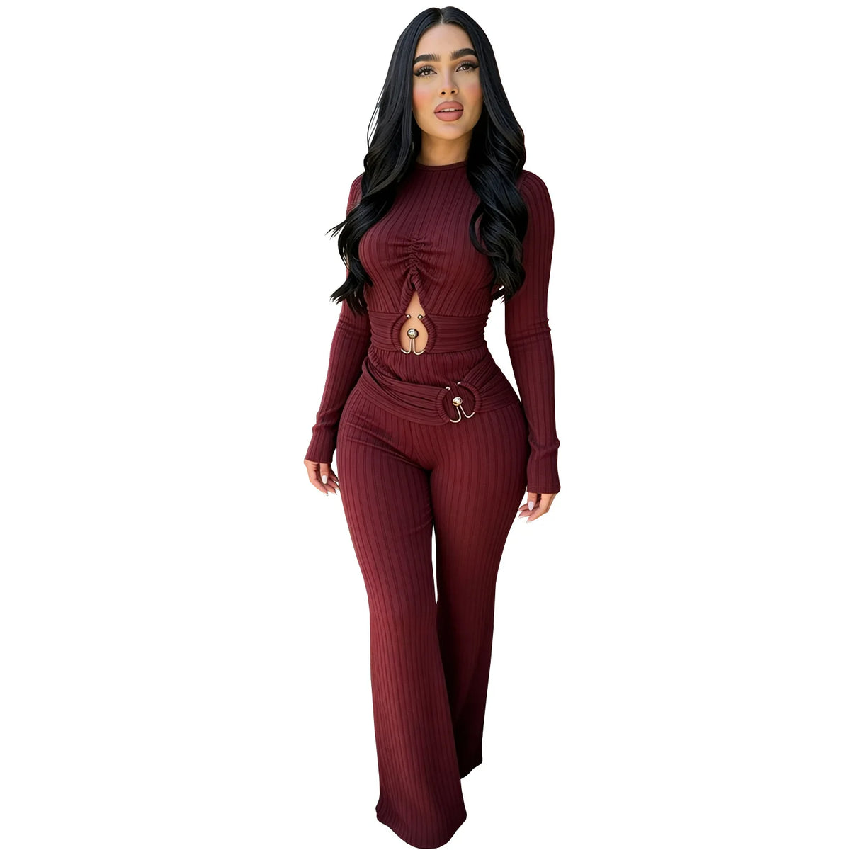 Solid Women Jumpsuits For Spring Autumn Long Sleeve O-Neck Loose Fashion Streetwear Hollowed Out Overalls Pants Trousers 2026