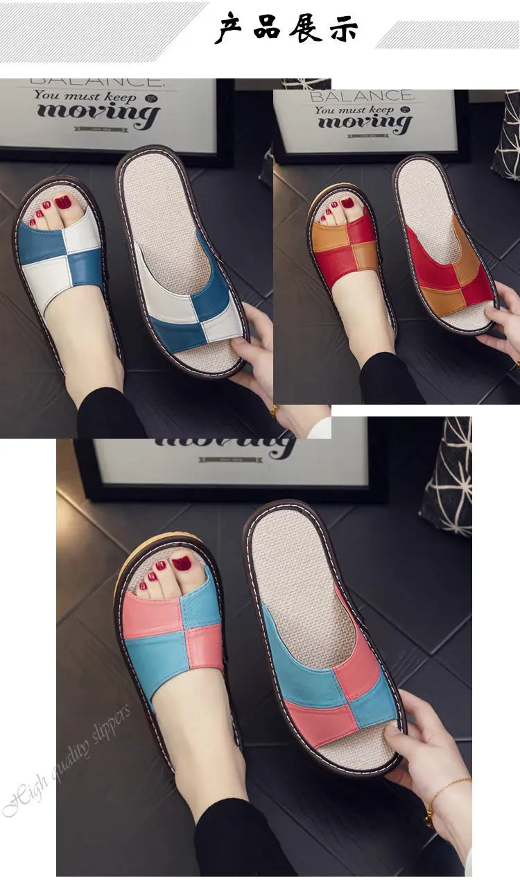 NewLight Luxury Genuine Leather Sheepskin Women's Slippers PVC Rubber Sole Non-Slip Summer Shoes Comfortable Soft Couple Sandals