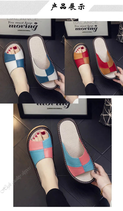 NewLight Luxury Genuine Leather Sheepskin Women's Slippers PVC Rubber Sole Non-Slip Summer Shoes Comfortable Soft Couple Sandals