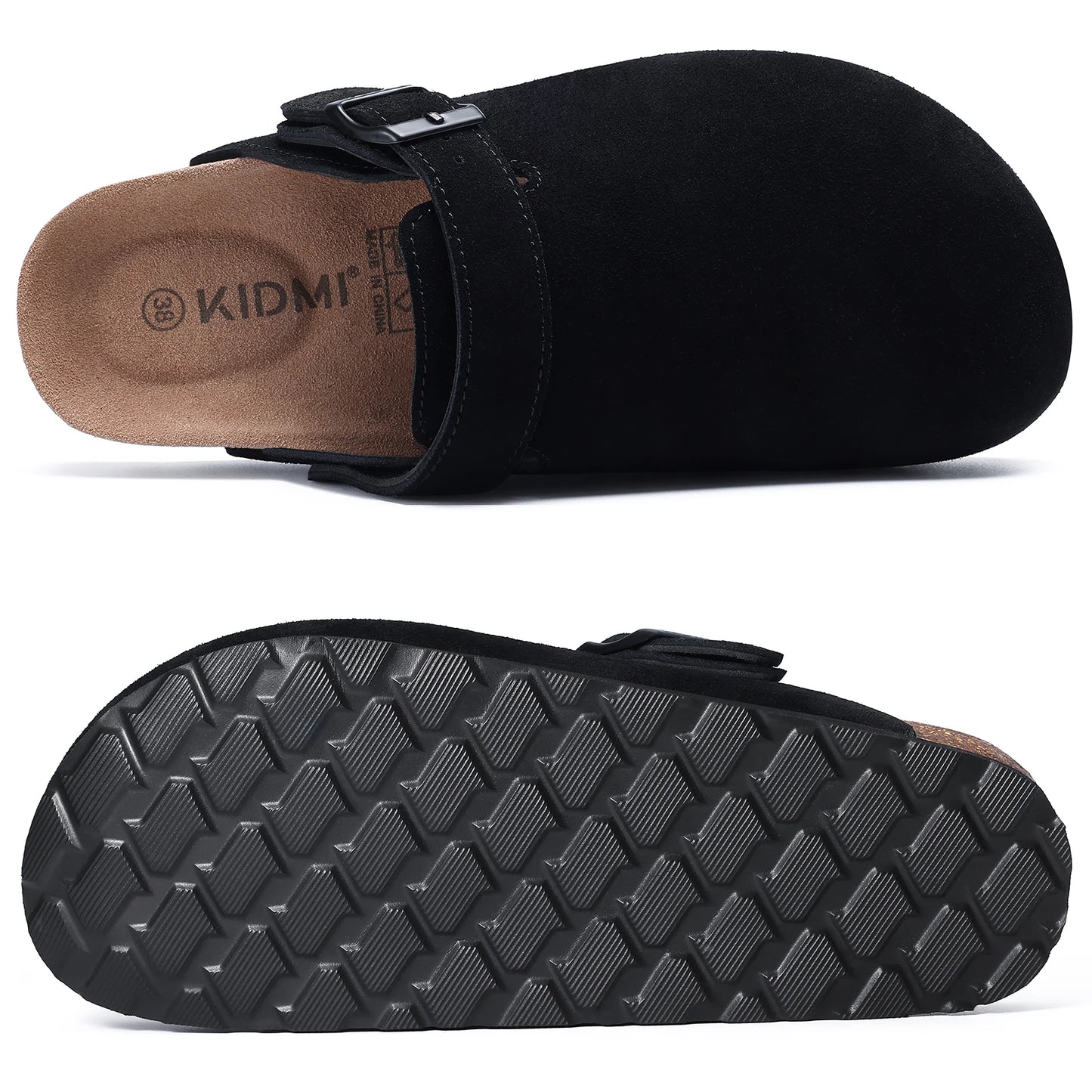 Kidmi New Cow Suede Women's Potato Shoes With Adjustable Strap Cork Insole Mules Outdoor Unisex Clogs Slippers With Arch Support