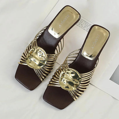 Luxury Designer Square Toe Slippers Heeled Sandals for Woman Shoes 2026 New Elegant Pumps Flip Flops Dress Summer Mujer Zapatos