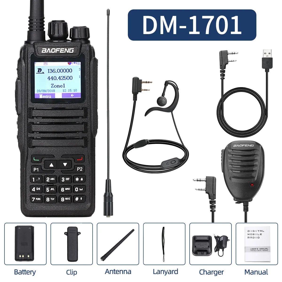 DMR Baofeng dual mode analog & Digital walkie talkie DM 1701 Tier 1+2 Dual Time Slot Ham Dual band Baofeng Radio DM-1701