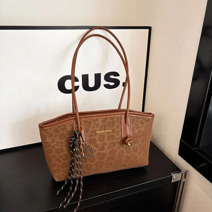 Luxury Design Leopard Print Underarm Shoulder Bags Large Capacity Retro Tote Bag PU Leather Women's Handbags Travel