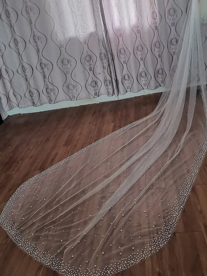 Solid White Full Pearl Veil Bridal Cathedral Wedding Accessories 2026 New Veil Elegant Veil Mariage Custom Made Veil