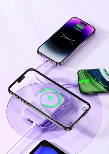 50000mAh Large Capacity Solar Power Bank 4 In1 Built in Cables Intelligent Digital Display Laser Light For Samsung Apple