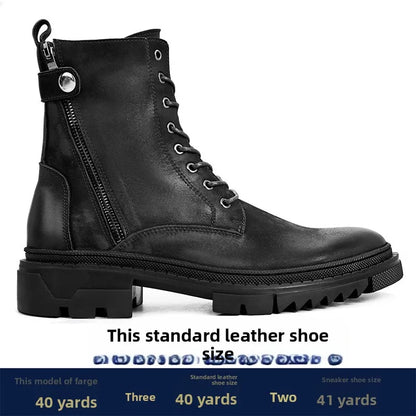 Round Head Casual Combat Boots Thick-soled High Boots Men's High Top Leather shoe Zipper Leather Boots motorcycle boots men
