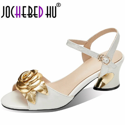 【JOCHEBED HI】Brand Genuibe Lesther Handmade Sandals Women Unique Strange Heel Luxury Slingbacks Summer Mules 34-40
