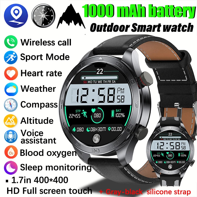 2026 new business men's smart watch 1000 mAh battery with compass altitude pressure IPX8 waterproof call sports health watch