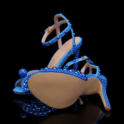 Luxury Handmade Pearl Peep Toe Women Sandals Fashion Summer Wedding Princess Thin High heels Elegant Party Prom Bridal Shoes