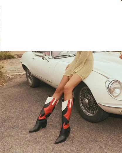 Fashion Leather Pointed Toe Zip Boots Women Design Sexy Stiletto High Heel Knee High Boots Lady Shoes Party Fall Luxury