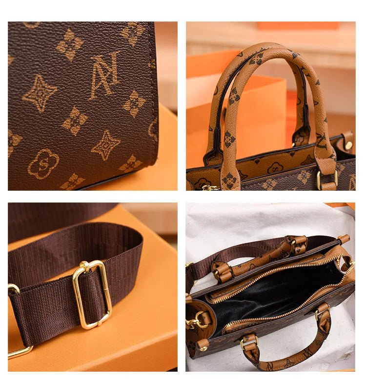 Elegant Retro Women's Tote Bag Single Shoulder Crossbody Bag Floral Print Ladies Handbag Luxury Texture Commuter Messenger Bag