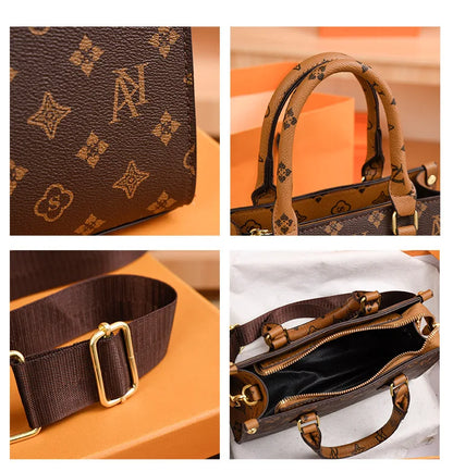 Elegant Retro Women's Tote Bag Single Shoulder Crossbody Bag Floral Print Ladies Handbag Luxury Texture Commuter Messenger Bag