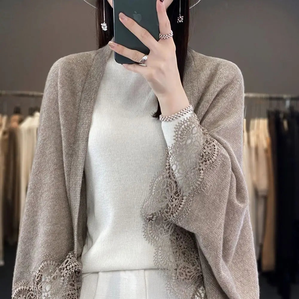 Fashion Women Wool Knitted Shawl Skin Friendly Breathable Lace Edge Scarf Spring Autumn Luxury Brand Design Cloak Shawl