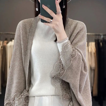 Fashion Women Wool Knitted Shawl Skin Friendly Breathable Lace Edge Scarf Spring Autumn Luxury Brand Design Cloak Shawl