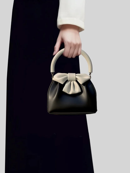 Handbag Textured Small Bag for Women 2026 New Arrival Spring and Summer Style Pleated Satchel Bag Contrast Colorbows Bucket Bag