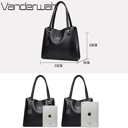 Genuine Soft Pu Leather Handbags for Women Vintage Shoulder Tote Bag Luxury Designer Ladies Large Capacity Purse Bags Sac A Main