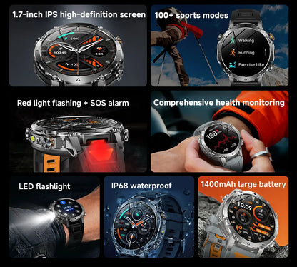 Brand+1400mAh Big Battery Smartwatch Men 1.7" AMOLED 200-Day Standby Swim Diving Waterproof GPS Military Tactical SOS 100 Sports