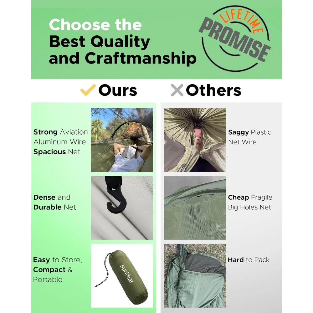 Camping Hammock with Spacious Net, Single/Double, Outdoor & Indoor Use
