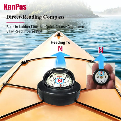 KANPAS Kayak Compass, Luminous Marine Compass for Boat Canoe SUP Jet Ski, Battery-Free Night Reading Navigation Compass V-55K