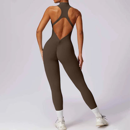 Sport Jumpsuits Women Zipper Fitness Overalls Sexy Backless Gym Bodysuits Scrunch One Piece Suit Workout Clothes Tracksuits