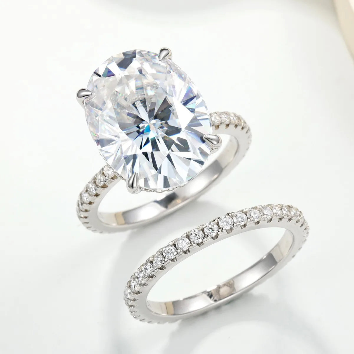 COSYA 10CT 13*15mm Oval Cut Moissanite Ring Set 100% 925 Silver D Color VVS Lab Diamond Wedding Band Luxury Fine Jewelry Gift