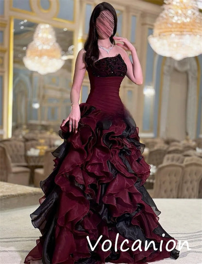 Customized Modern Style Organza Sequined Pleat A-line Strapless Long Dresses Bespoke Occasion Fashion Sexy