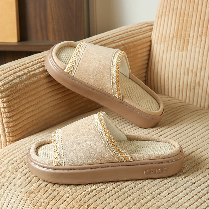 Hemp Casual Women's Slippers Home Spring Summer Luxury Designer Woman Shoes Flat Fashion Indoor Footwear Elegant Platform Slides