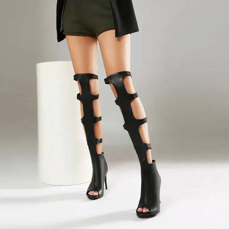 2026 Summer Cool Boots Stiletto High-heele Stage Over The Knee Boots Peep Toe Shoes