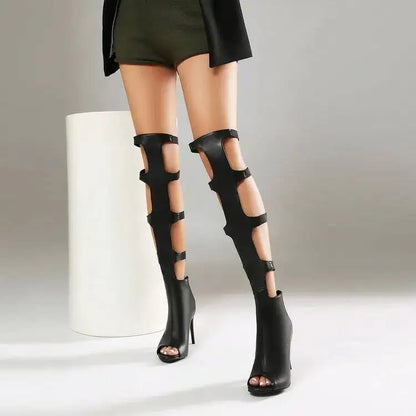 2026 Summer Cool Boots Stiletto High-heele Stage Over The Knee Boots Peep Toe Shoes
