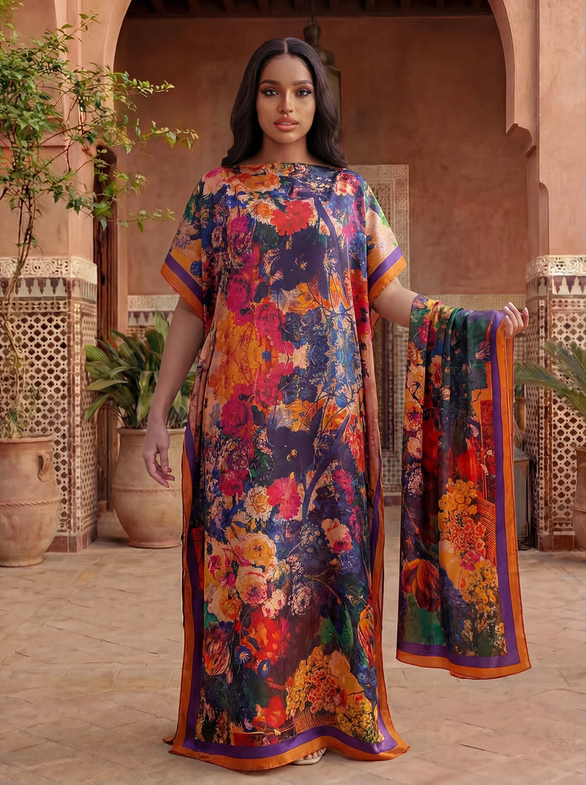 Ladies Scarf New Dubai Fashion Print Design Women Long Shawl 2026 Summer Beach Party Loose Dress Silk Soft African Abaya MOOMOO