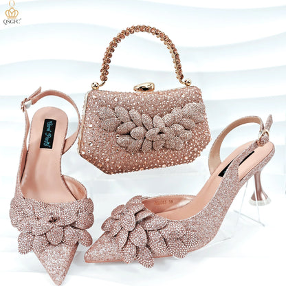 African Fashion Green Ladies Matching Shoes and Bags Nigerian Best Sell Women's Pointed Toe High Heels Commuter Wearable