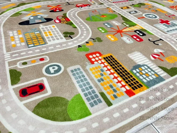 Thickened Flannel Carpet Living Room Children's Bedroom Decoration Floor Rug Cartoon Road Play Mat Soft Tatami Carpets Non-slip