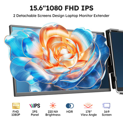 15.6inch Triple Screen Extender For Laptops 1080P FHD IPS Portable Dual External Monitors For Macbook Windows Extension 13-17"