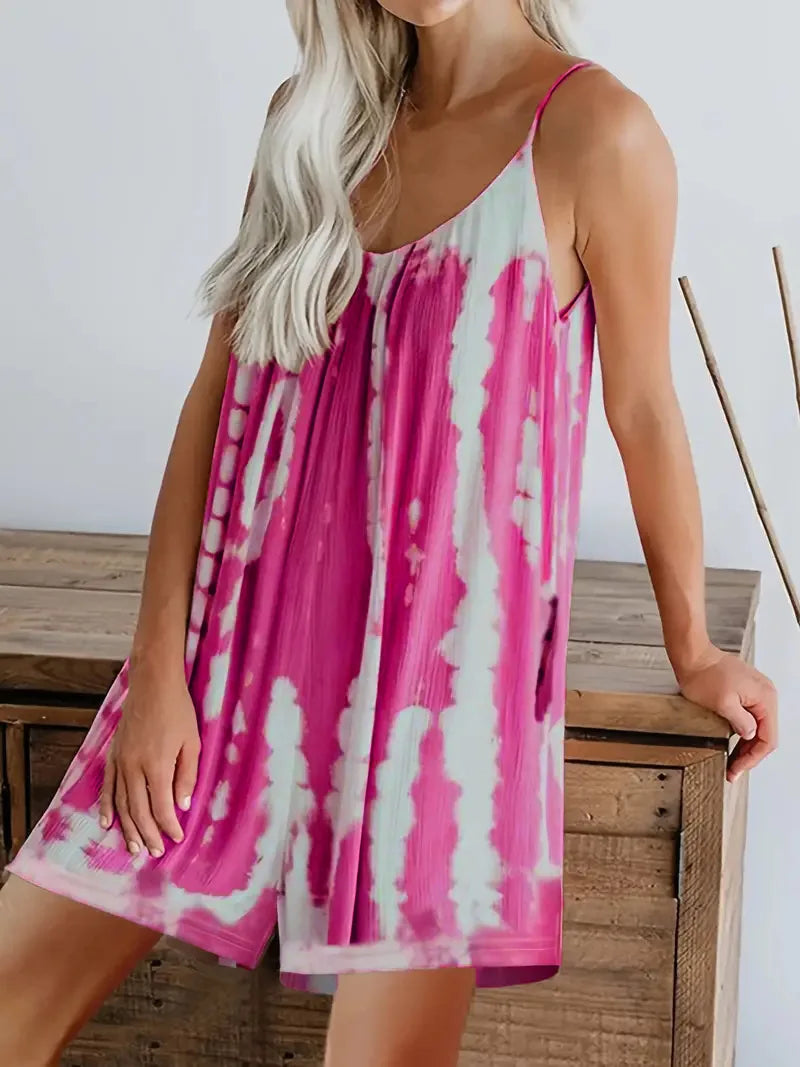 2023 Spring/Summer Cross Border European and American Women's Dress Strap Printed Wide Leg Pants Jumpsuit Shorts