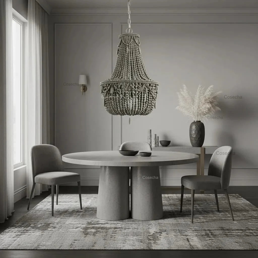 Black French Country Chandelier Large Hanging Lights Dia60 H65cm Living Room Boho Wood Bead Chandelier For Bedroom Dining Room