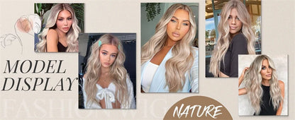 Blonde Balayage Lace Front Wig Free Part HD Lace Wig Realistic Look Dark Brown Roots Natural Wavy Synthetic Heat Resistant Fiber