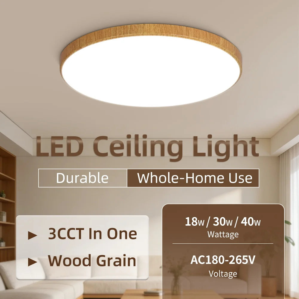 Wood Grain Ceiling Lamp Led Indoor Bathroom Lamps 220V Panel Led Kitchen Lighting for Living Room Waterproof IP44 Ceiling Lights