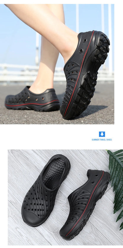 Crestar Men's Clogs Sandals Summer Holes Breathable Garden Home Sandals Fashion Outdoor Antiskid Sole Beach Slides Solid Color