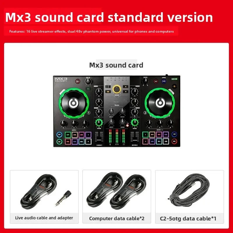 MX3 Recording Card Equipment,live streaming equipment  Complete Set of Mixer Microphones,Universal Condenser Microphones