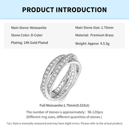 Rrjzz Light Luxury Full Moissanite Eternal Ring for Women Three-layer Cross D-Color Lab Imitation Diamond Birthday Jewelry Gifts