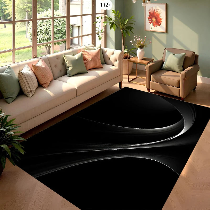 Modern Abstract Black White Curved Pattern Area Rug Soft Carpet for Non Slip Floor Mat Cozy Bedroom Scandinavian Minimalist