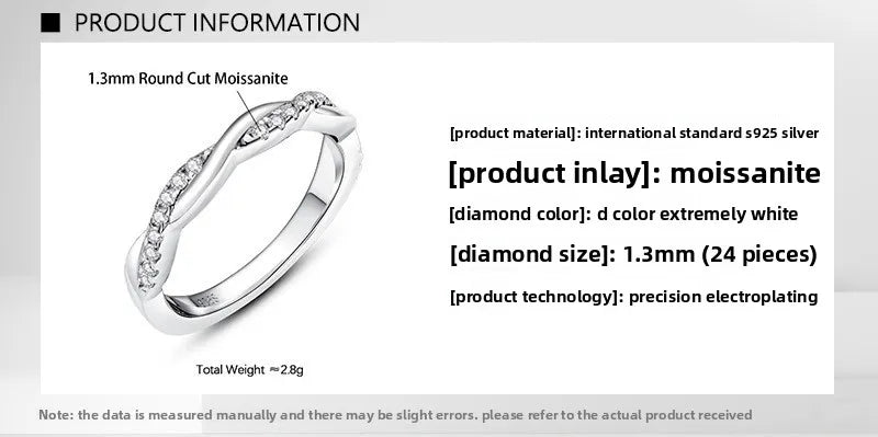 Carnica Luxury 925 Sterling Silver 1CT Real Moissanite Ring for Women Sugar Cube Pull-twist Arm GRA Diamond Wedding Jewelry Gift